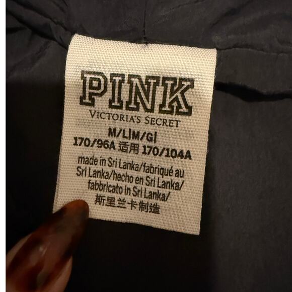 PINK Victorias Secret Black Zip-Up Windbreaker Jacket Medium Oversized Lounge - Picture 5 of 8